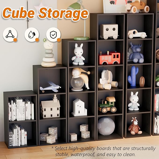 Book Shelf, 4-Tier Bookcase, Wooden Open Cube Storage Organize, 9.3 x 11.8 x 41.7 inches Bookshelf for Living Room, Bedroom, 