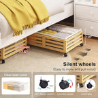 Under Bed Storage Containers With Wheels - 2 Pcs Bamboo Wood Rolling Underbed Shoe Storage Bins With Dust Bags for Clothes Bl