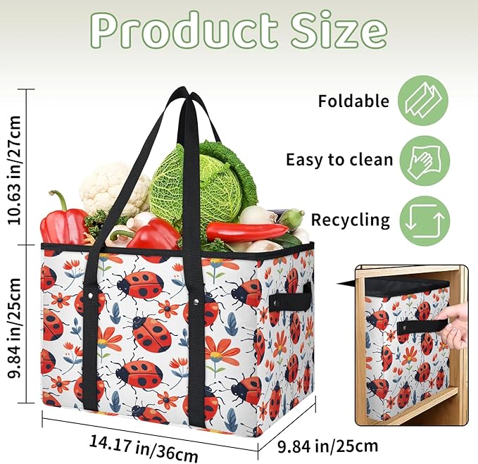 Reusable Grocery Bags Heavy Duty Shopping Bags Foldable Large Tote Bags with Long Handles & Hard Bottom