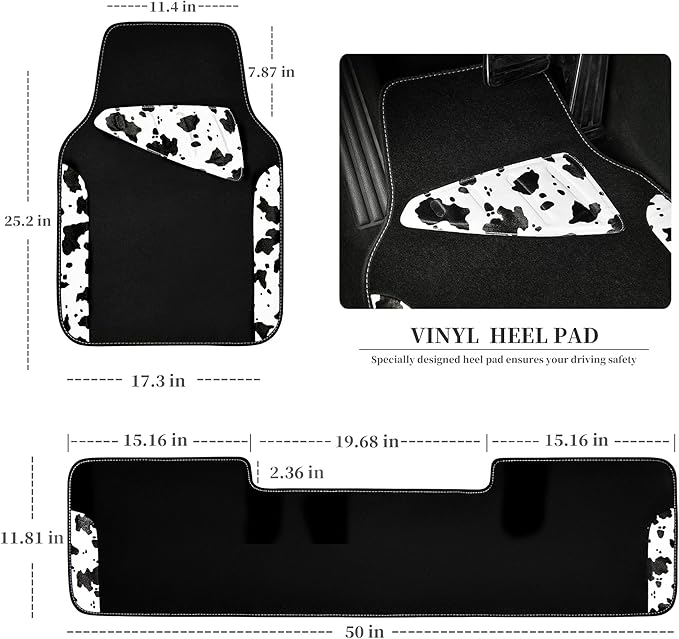 CAR PASS Waterproof Universal 3Pcs Car Floor Mats, Cow Print Car Mats Fit for SUV,Vans,sedans, Trucks,Set of Vehicles Car Car