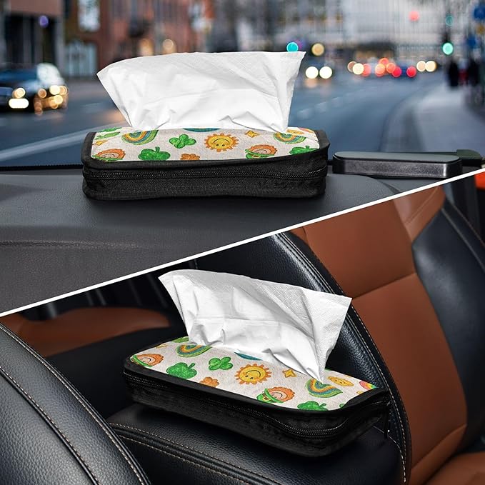 Car Tissue Holder Car Visor Organizer Tissue Box Holder for Car Sun Visor Organizer with Car Vehicle Accessories Essentials Interior for Women Men Light Leprechaun Clovers St.Patrick Rainbows