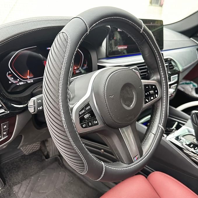 Moyishi Top Leather Steering Wheel Cover Universal Fit Soft Breathable Steering Wheel Wrap (Black1)