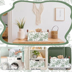 Boao 3 Pcs Sage Green Floral Storage Bin Collapsible Large Storage Baskets for Gifts Canvas Laundry Basket Foldable Box with 