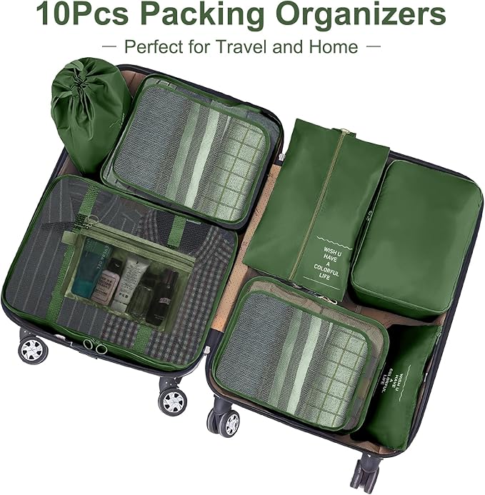 Packing Cubes for Travel-10 Set Luggage Organizer Bags for Family, Mesh Breathable Packing Cubes for Suitcases Durable Travel