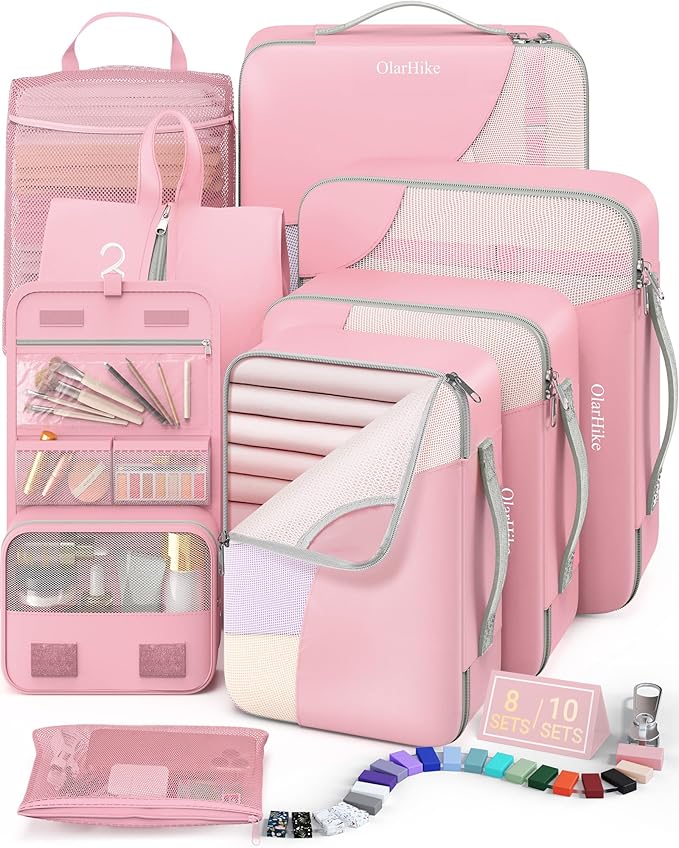 8 Set Packing Cubes for Travel, Gifts for Women Mom,Anti-Tearing Suitcase Organizer for Luggage with Shoe & Hanging Toiletry 
