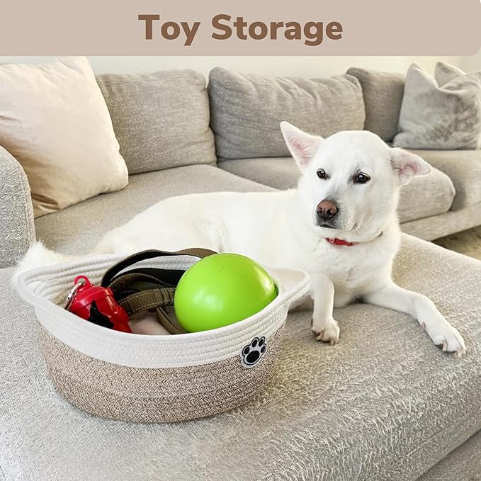 Dog Toy Basket Small Gift Basket for Baby, 12"x 8" x 5" inches Woven Storage Baskets for Dog Cat, Nursery Storage Baskets for
