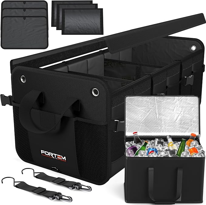 FORTEM Trunk Organizer with Cooler For SUV Car Organizer and Storage, Collapsible Multi-Compartment, Perfect Christmas Gifts Fo