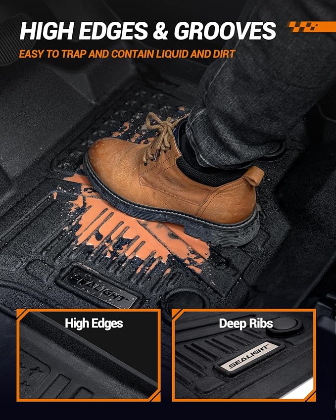 SEALIGHT Ford F150/F150 Lightning Floor Mats - Custom Fit for 2015-2025 2026 Supercrew Models, All Weather Protection, Easy to Clean TPE, 3D Scanning, Non-Slip, Waterproof, Odorless, High Edge Design