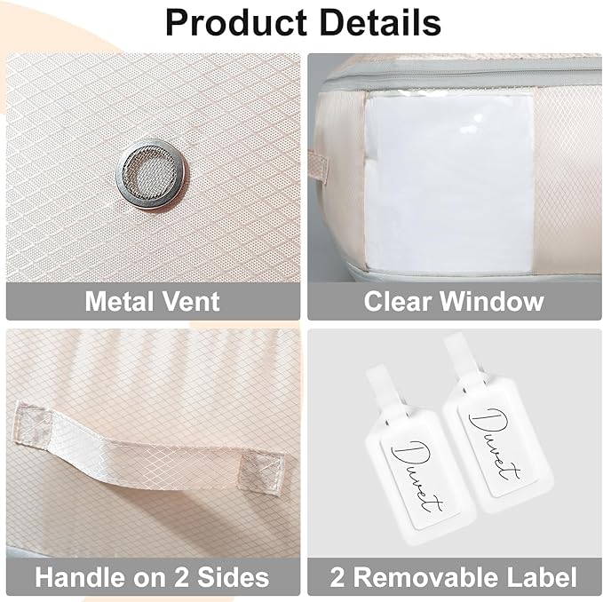 Comforter Storage Bag - Large Capacity Blanket Storage Bags 3-Layer Ultra Space Saving Self Compression Organizer, Washable C