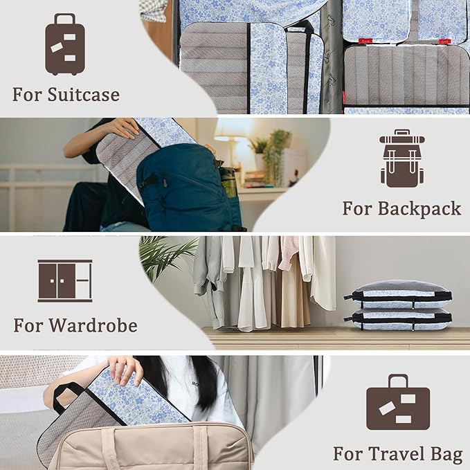 U+U 8 Set Compression Packing Cubes - Ultralight Travel Organizers with Laundry Bag and Cosmetic Bag, Space-Saving Suitcase O