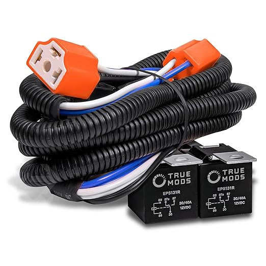 True Mods H6054 H4 LED Headlight Wiring Harness [Negative Switched Conversion] [Fused] Universal H4 Head Light Relay Harness 