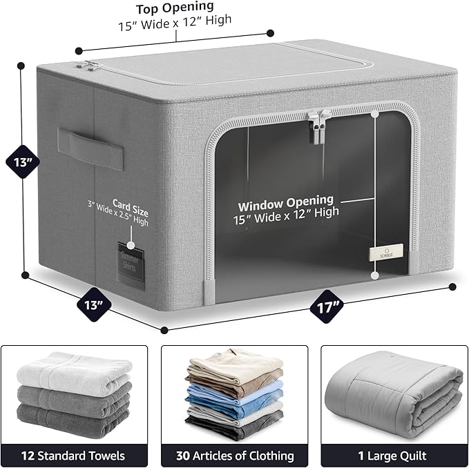 Sorbus Storage Bins with Metal Frame - Stackable & Foldable Clothes Organizer Bags - Oxford Fabric Storage Containers with La