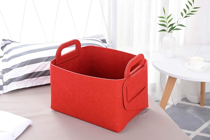 Minoisome Storage Basket Felt Storage Bin Collapsible& Convenient Box Organizer with Carry Handles for Office Bedroom Closet 