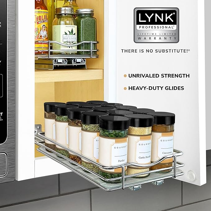 LYNK PROFESSIONAL® Pull Out Spice Organization for Cabinets - 6-3/8 inch Wide – Spice Rack for Inside Cabinets, Slide Out Spi