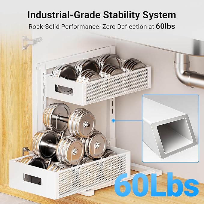 Pull-out Under Kitchen Sink Organizer, Metal Functional Under Sink Organizer, Height Adjustable Under Bathroom Sink Organizer