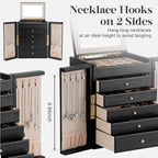 Dajasan Large Jewelry Organizer Box with 5 Drawers, Jewelry Box for Women, 6-Tier Jewelry Storage Organizer with Mirror for N