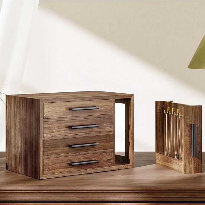 HOOBRO Jewelry Box for Women, Wooden Jewelry Organizer with Transparent Window, 4-Layer Jewelry Organizer Box, Jewelry Holder
