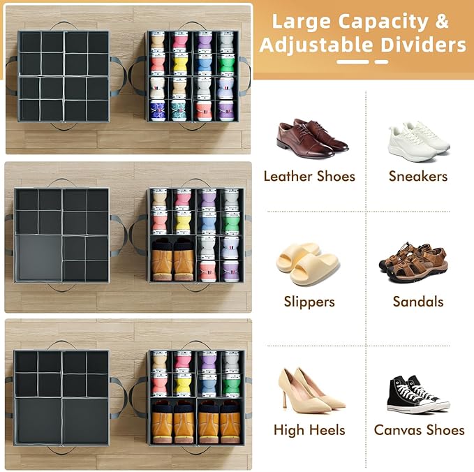 NestOrganix 2 Pack Shoe Organizer for Closet, Large Shoe Box Storage Containers, Foldable Shoe Storage Organizer Box Bin with