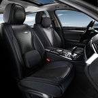 Coverado Seat Covers, Car Seat Covers Front Seats, Waterproof Nappa Leather Auto Seat Cover with Lumbar Head Pillow, Black Se