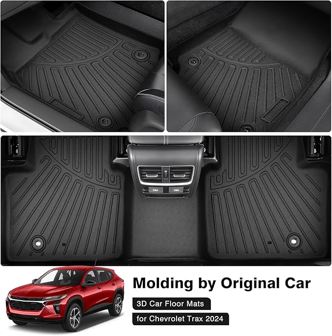 Powerty Floor Mats for 2024 2025 2026 Chevrolet/Chevy Trax Accessories All Weather Floor Liner 3D TPE 1st & 2nd Row Floor Mat Heavy-Duty Floor Liners