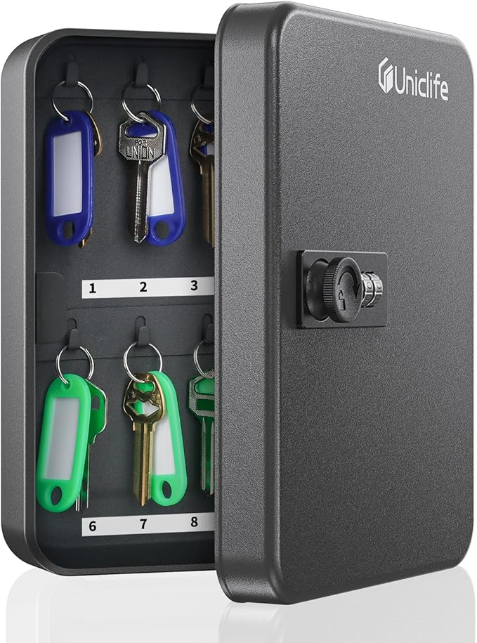 Uniclife 20 Position Key Cabinet with Combination Lock Resettable Black Digital Security Storage Box Steel Key Organizer with