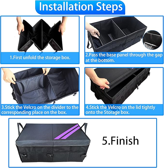 YOSRTER for Dodge Charger Durango Challenger Ram Car Trunk Organizer Collapsible Storage Box with Handle Foldable Lid Non