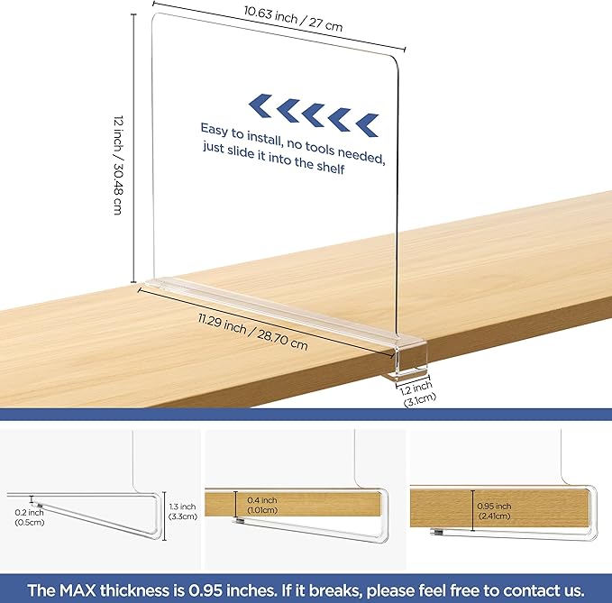 HBlife 12 Inches Tall [Extra Tall Version] Clear Shelf Dividers, 4 Pack Purse Organizer for Closet Perfect for Sweater, Shirt