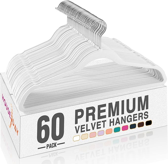 HOUSE DAY White Velvet Hangers 60 Pack, Non Slip Clothes Felt Hanger Heavy Duty for Coat, Premium Slim Space Saving Suit Hang