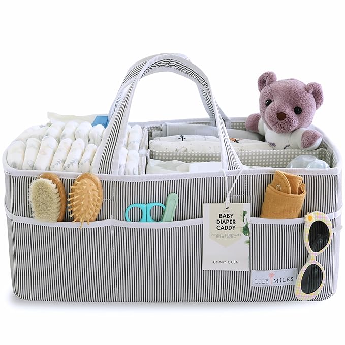 Lily Miles Baby Diaper Caddy - Organizer Tote Bag for Infant Boy or Girl - Baby Shower Basket - Nursery Must Haves - Registry