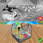 Pop up Pool Toy Storage Bin,32"X32"X30"Pool Float Organizer Bag with 2 Side Pockets Mesh Swimming Pool Toys Organizer with 4 