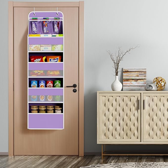 Univivi 5-Shelf Fabric Door Storage Over Door Hanging Organizer with 4 Large Pockets and 3 Small PVC Pockets Nursery Closet C