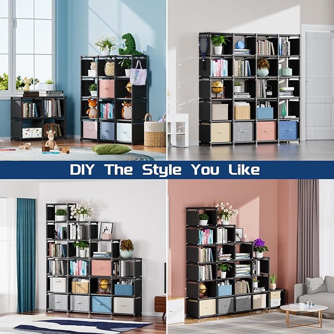 Mavivegue Book Shelf, 20 Cube Storage Organizer, DIY Bookcase, Metal Cube Bookshelf,Tall Book case for Bedroom, Living Room,O