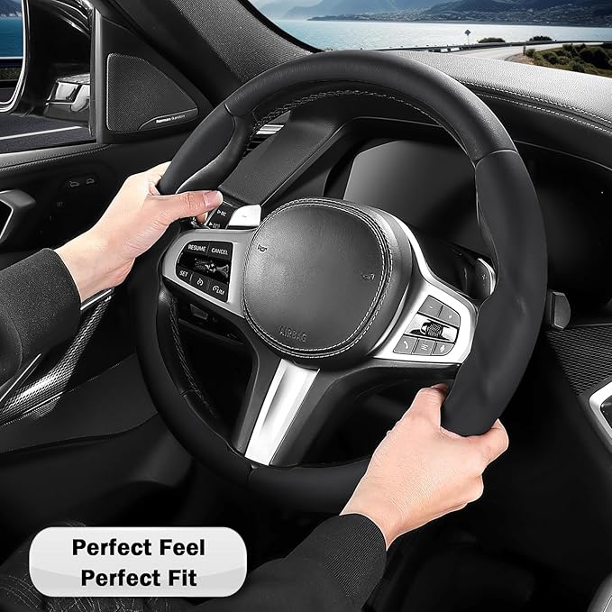 Steering Wheel Cover for BMW 3 4 Series(2021-2024) 5 Series(2020-2023) X5(2019-2020) X7(2020-2025) 328i 320i 330i 325i 528i 535i 530i M3 2 4 7 8 Series X3M X4 X6 XM M2 M4 M5 M8 Z4 i4, Black