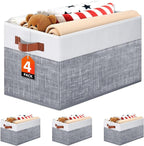 Fab totes Collapsible Storage Baskets for Shelves,14"x10", 4 Pack Foldable Fabric Storage Bins with Double Leather Handles, L