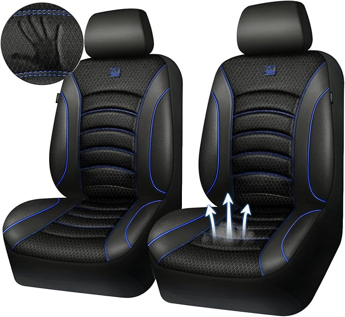 CAR PASS Comfortable 3D Foam Mesh Leather Car Seat Covers Front, Air Cool Mesh Breathable Front Seat Covers for Car, Universa