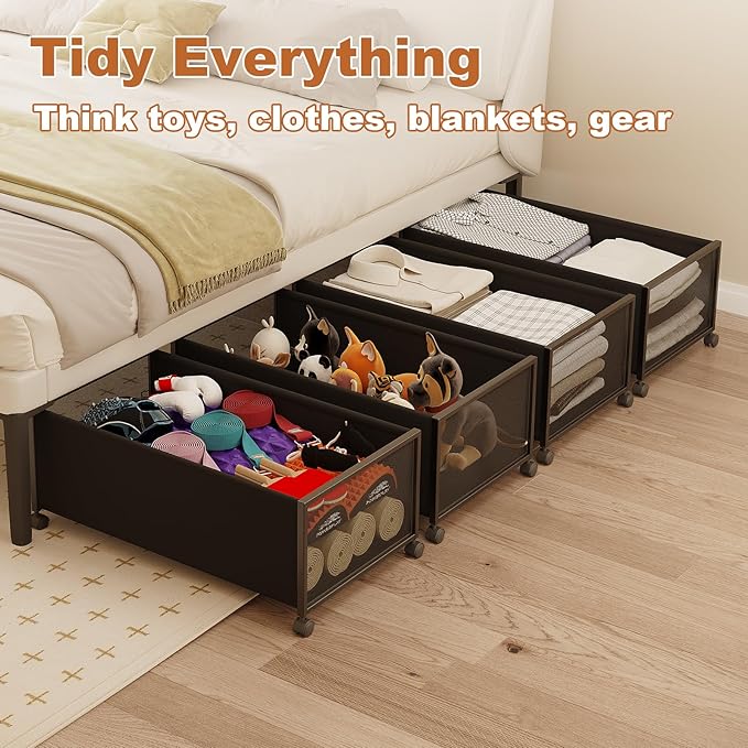2 Pack Under the Bed Storage Containers,12 inch Height Under Bed Shoe Storage,31inch Long Underbed Storage with Wheels,Large 