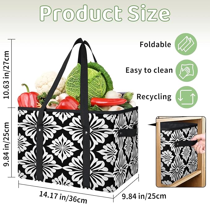 Reusable Grocery Bags Heavy Duty Shopping Bags Foldable Large Tote Bags with Long Handles & Hard Bottom