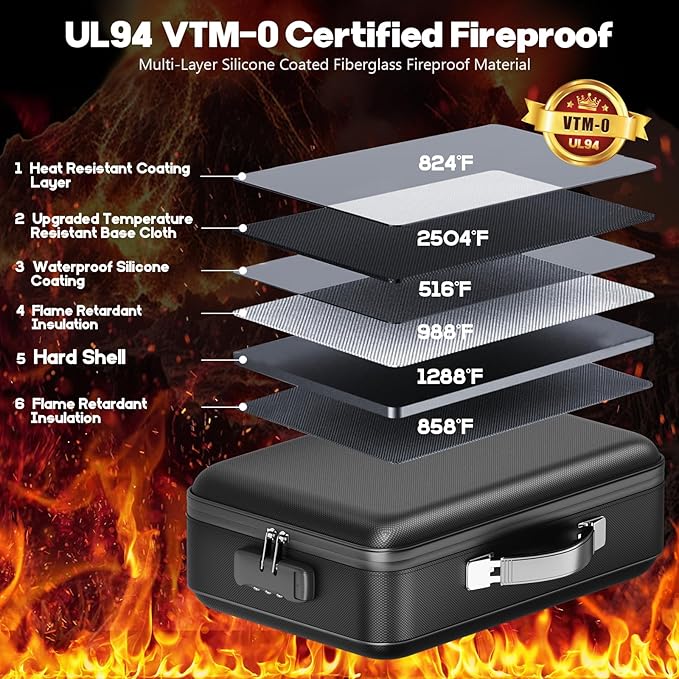Fireproof Document Box, Hard Case Highly Flame-Resistant Fire Proof Waterproof File Organizer with Lock, Portable Fire Safe f
