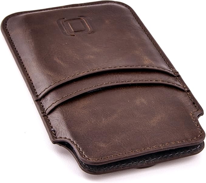Dockem Provincial Wallet Sleeve for iPhone 11-15 Pro Max, 14-16 Plus, XS Max, 6-8 Plus (6.5/6.7 inch) – Vintage Vegan Leather Pouch Cover with 2 Card Holder Slots [Brown]