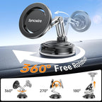 SYNCWIRE for MagSafe Car Mount [3-Axis Adjustable], Vacuum Magnetic Phone Holder with Replaceable Suction Cup Dashboard/Windshield, 360° Rotation & Foldable, for iPhone 17-12 Pro Max Plus
