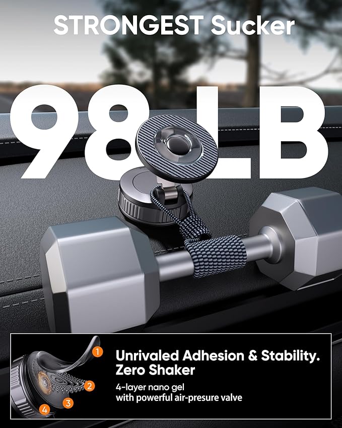 Vacuum Magsafe Car Phone Holder [120+ LB Strongest Suction & 3000gf Strongest Magnetic] 360° Adjustable Magnetic Car Phone Mount, Phone Holders for Your Car for iPhone 17 Pro Max 16 15 14 13 12 Plus