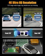 Dash Cam Front and Rear, 4K+1080P Dual Dash Camera for Cars with 5G WiFi, Built-in 32GB Card, Night Vision, G-Sensor, 24H Par