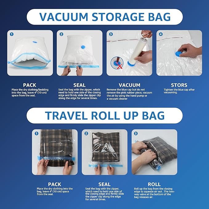 10 Jumbo Vacuum Seal Bags with Hand Pump, Vacuum Storage Bags, Space Saver Bags for Comforters, Blankets, Bedding, Pillows, C