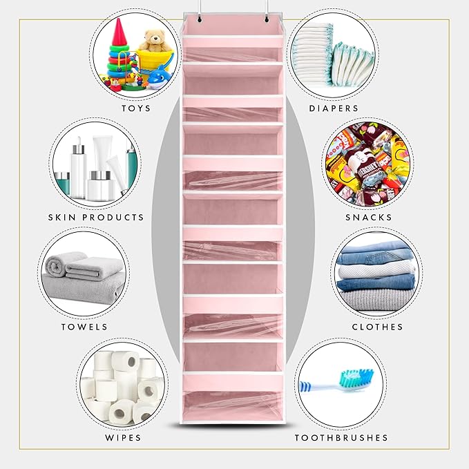HOMELUX THEORY UPGRADED 6 Tiers Over The Door Organizer Hanging - 100D EXTRA THICK & 50lbs HUGE CAPACITY, 12 Side Mesh Pocket