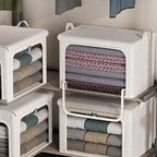 4 Pack Clothes Storage Bins with Metal Frame - 66L Stackable Storage Box with Lid，Foldable Storage Container Organizer for Cl