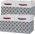 Temary 12x12x12 Fabric Storage Bins 4 Pack with Leather Handle, Foldable Cubes Storage Box Baskets for Closet, Shelf (White&L