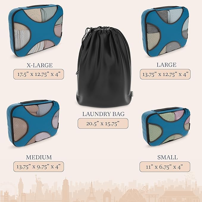 Shacke Packing Cubes for Travel 5 Set - Premium Luggage Organizer Bags - Versatile Travel Organizer for Women and Men - Optim