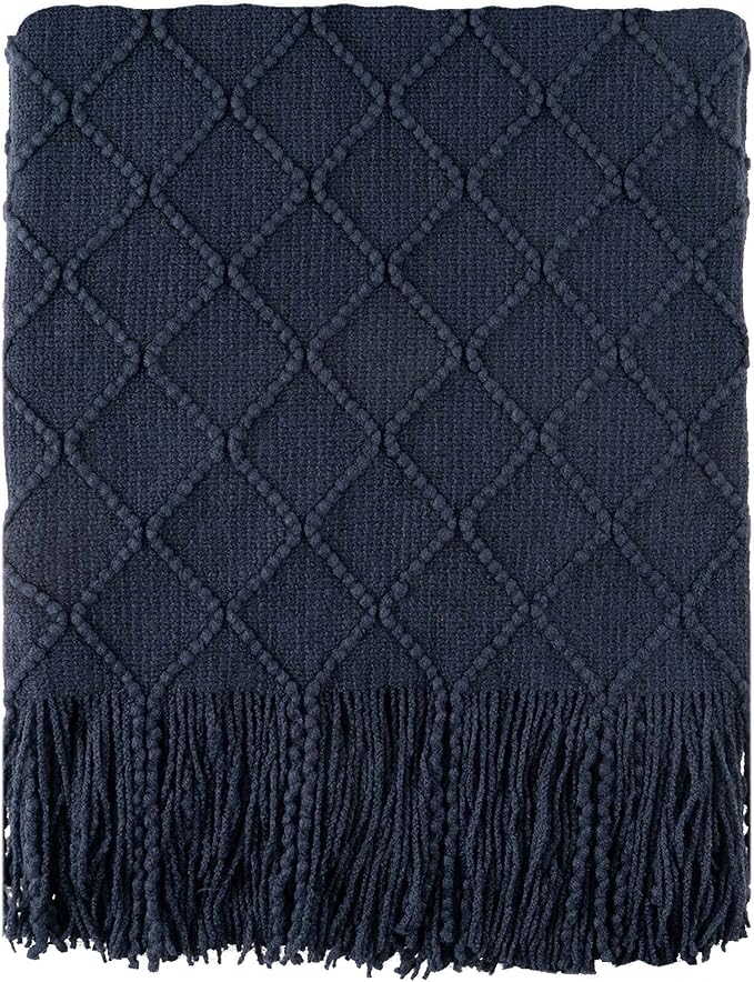 BATTILO HOME Navy Throw Blanket for Couch, Decorative Navy Blue Throw Blanket for Sofa Bed Room Decor, 50"x60"