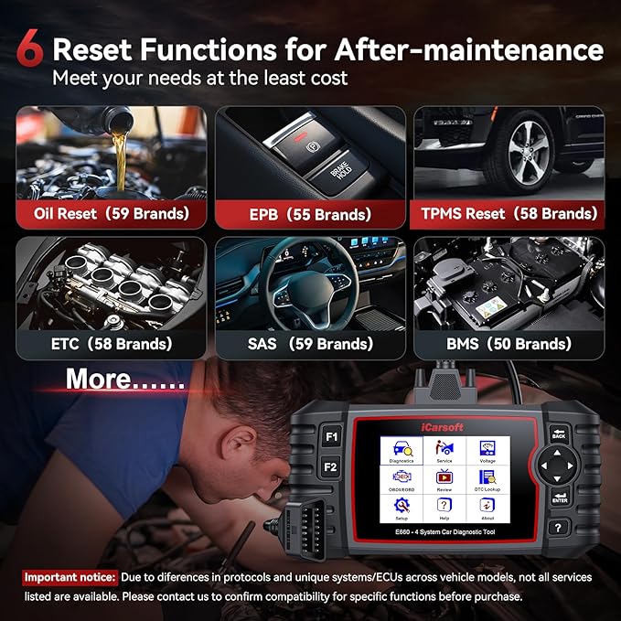 iCarsoft E660 2025 Version 4 Systems OBD2 Scanner, ABS SRS Engine Transmission Car Code Reader with 6 Reset Service Clear Fault