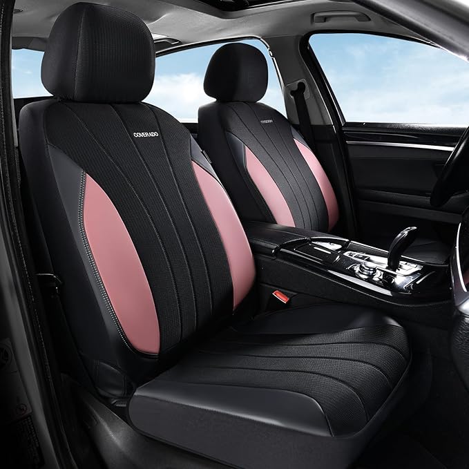 Coverado Seat Covers 5 Seats, Luxury Car Seat Covers Full Set, Automotive Car Protectors, Pink Driver Seat Covers, Car Access